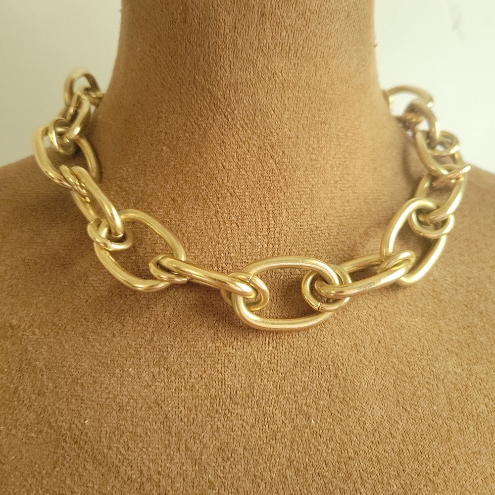 Gold Tone Chunky Link Necklace and Bracelet Set Adjustable Size 16-19" Old Money